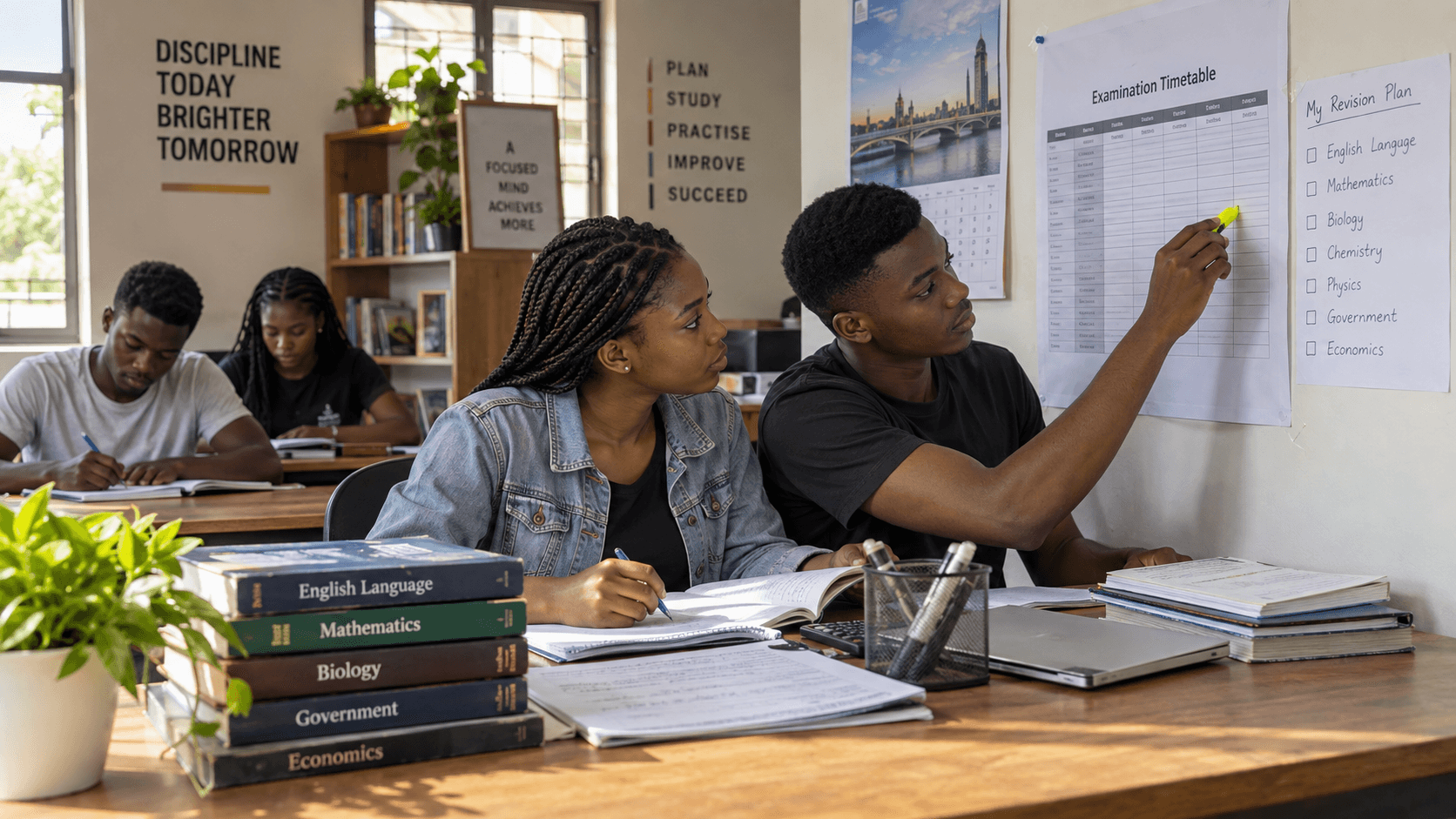Young Nigerian private candidates creating a WAEC examination and revision timetable
