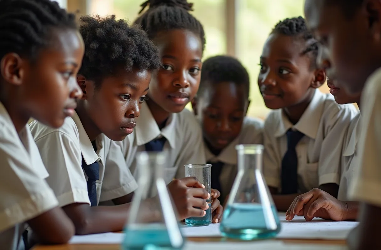 Secondary school students working together in a science laboratory